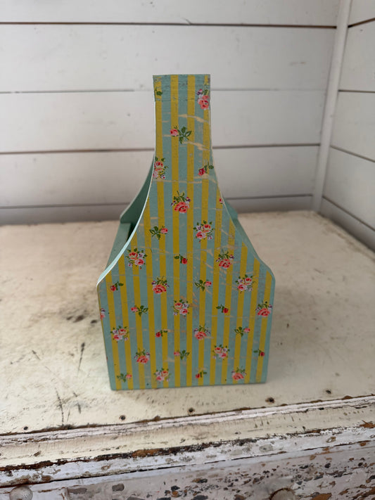 Wooden Caddy with shabby chic floral Ditsy Blooms IOD Paint Inlay