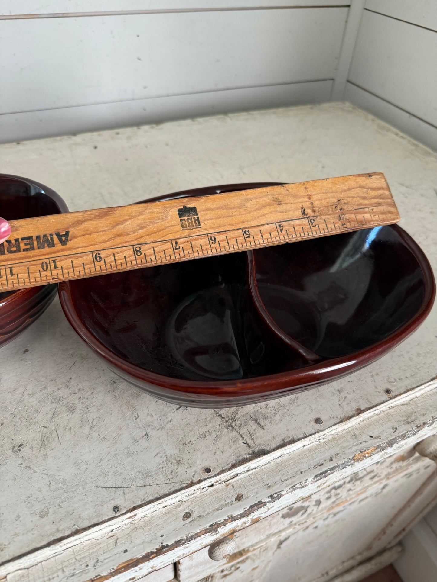 Vintage Marcrest | Ovenproof | Stoneware Oval Divided Brown Glazed Baker Dish