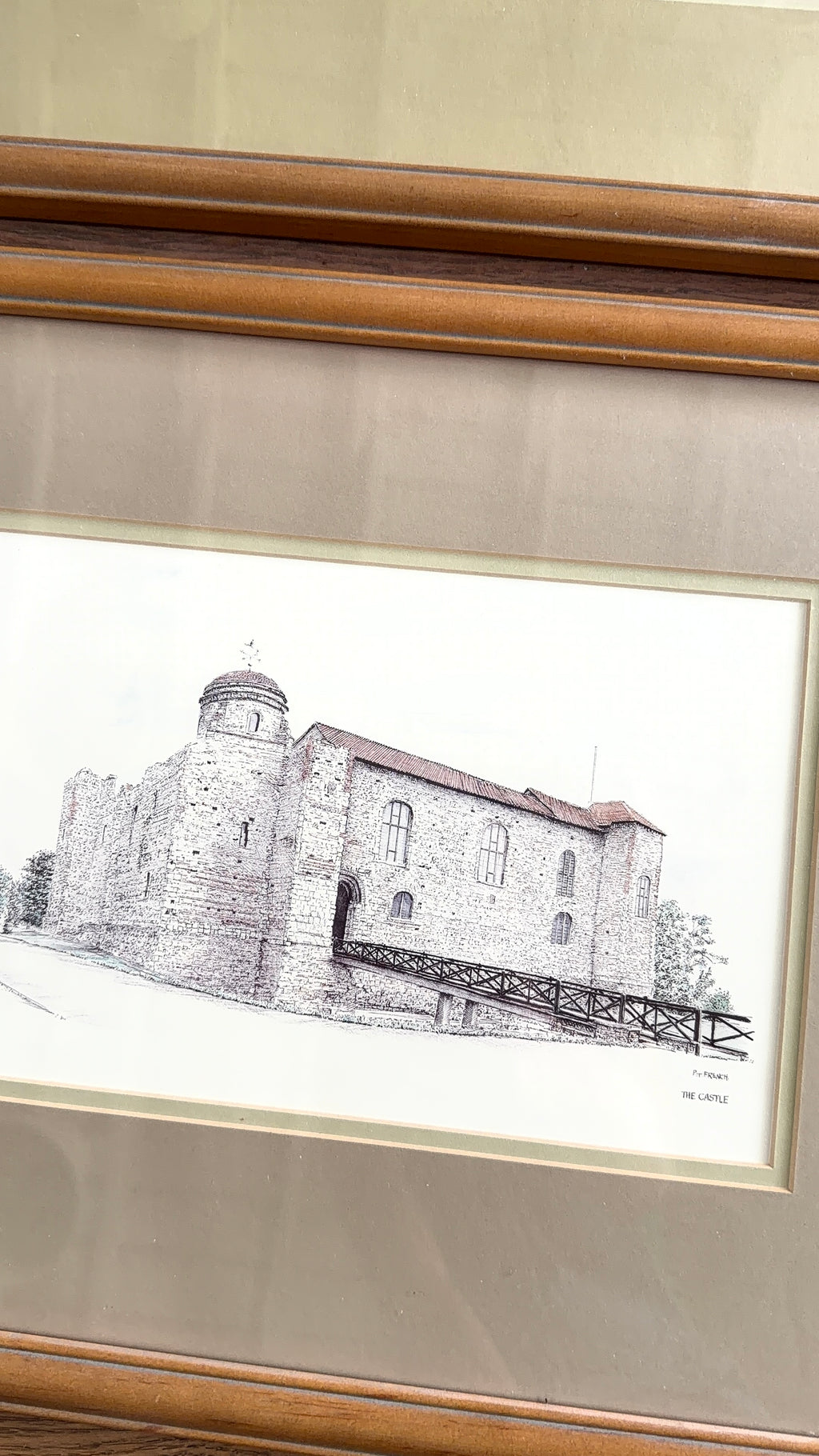Set of four historic English buildings framed and professionally matted