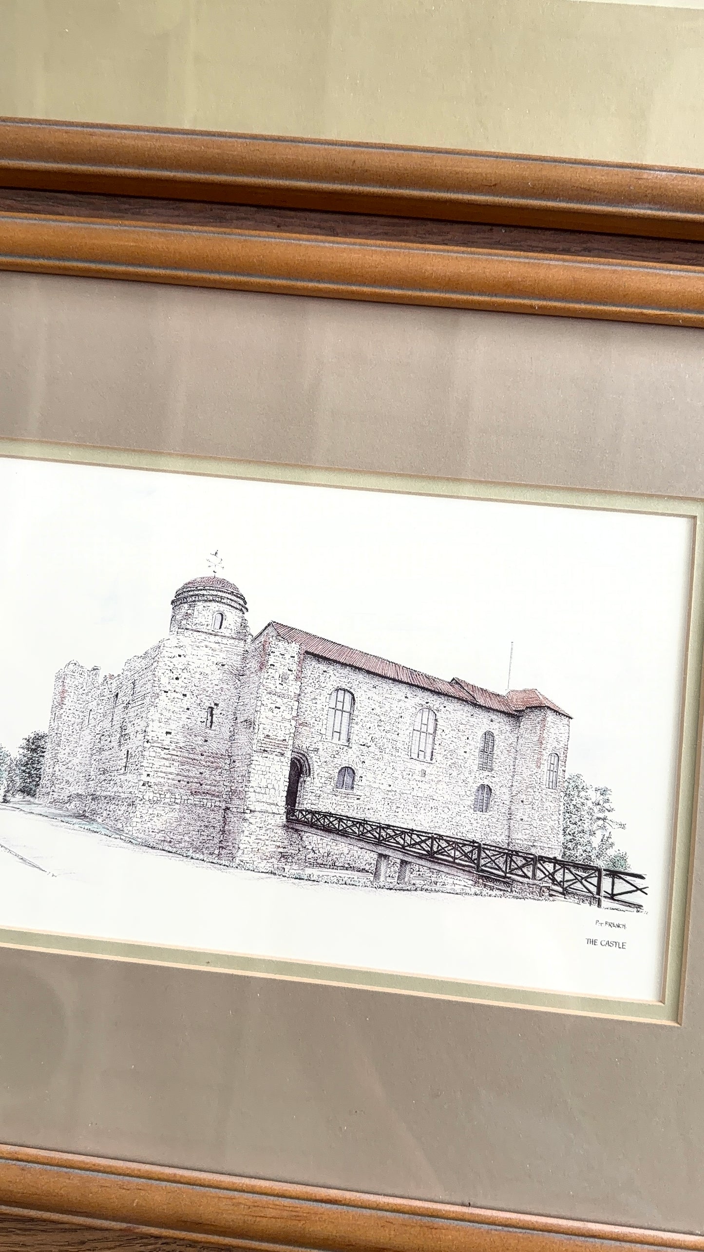 Set of four historic English buildings framed and professionally matted
