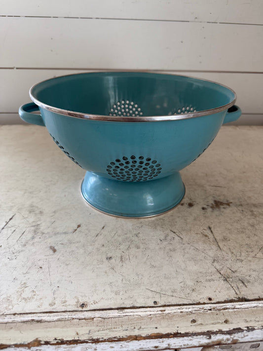 Large Teal Enamel Colander