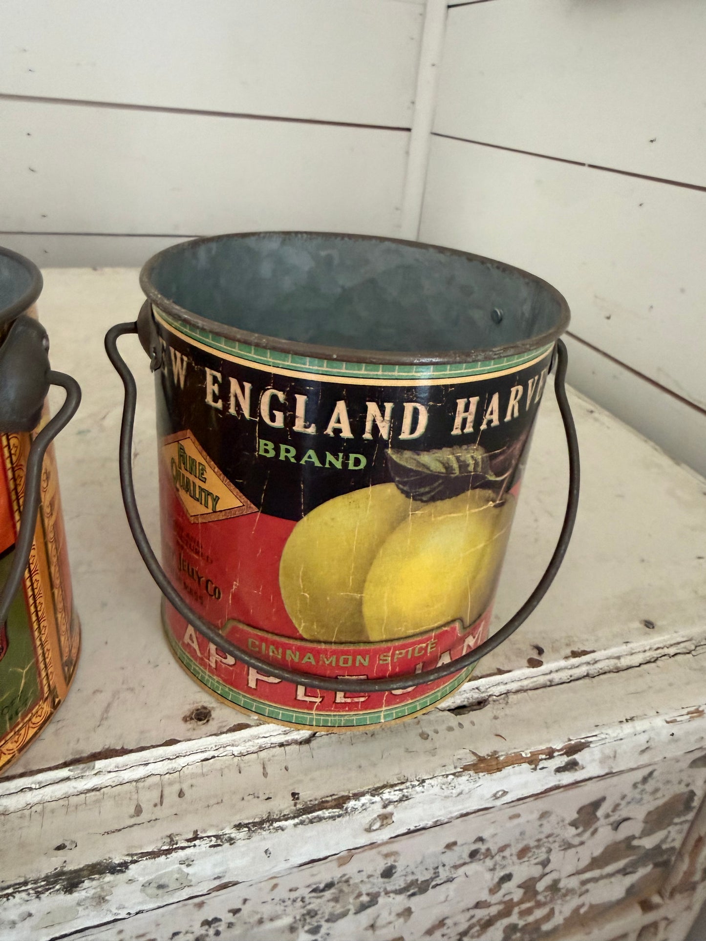 Vintage style fruit label metal bucket planter sold individually