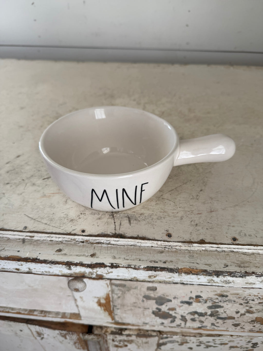 Rae Dunn “Mine” Soup Bowl With Handle