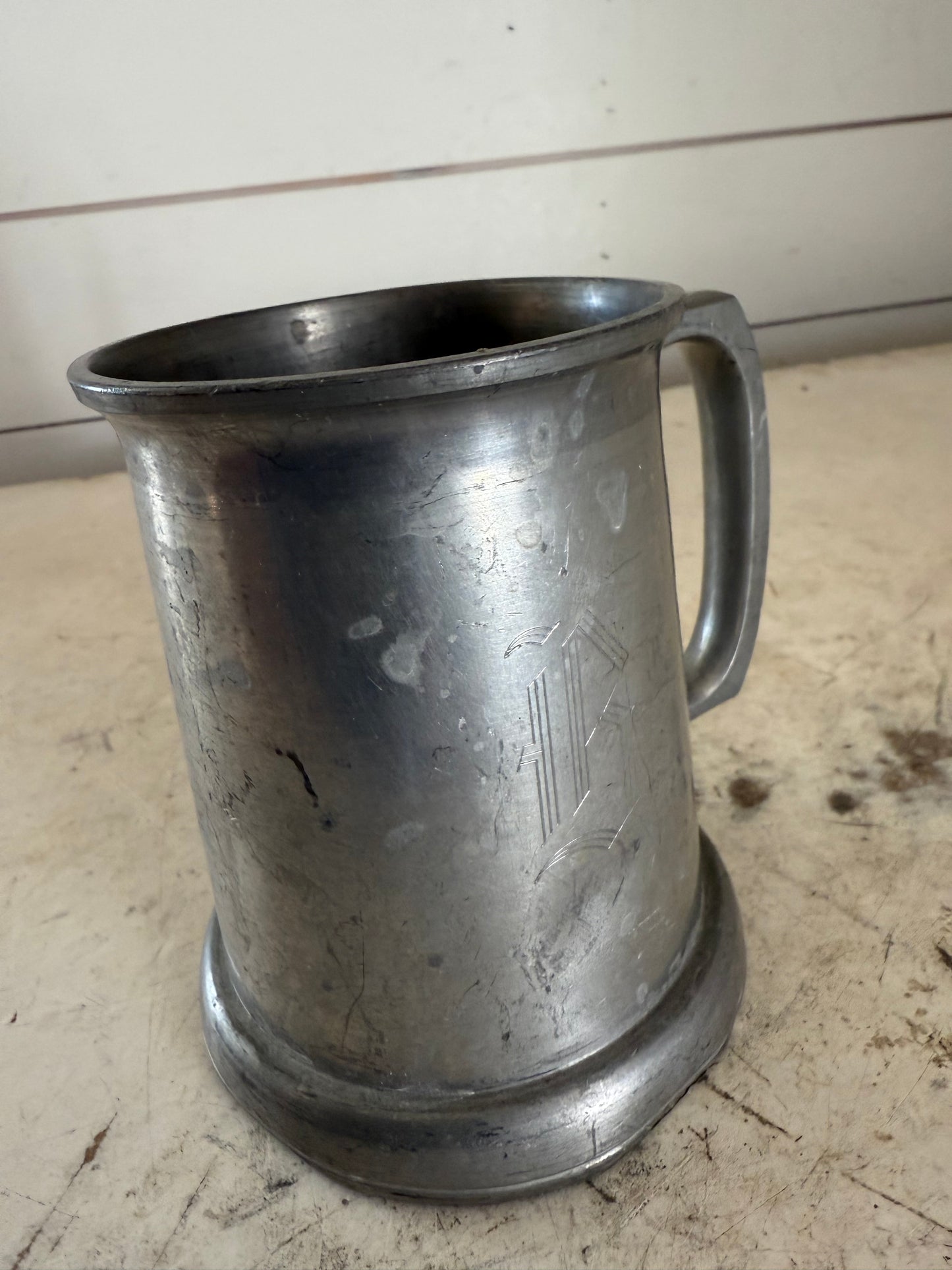 Hand Monogramed B Pewter Tankard pint with see through bottom