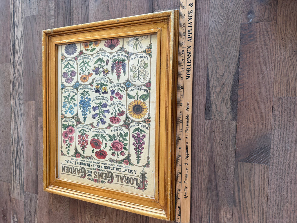 Large Wood gold colored frame with Floral Gems of the Garden Print