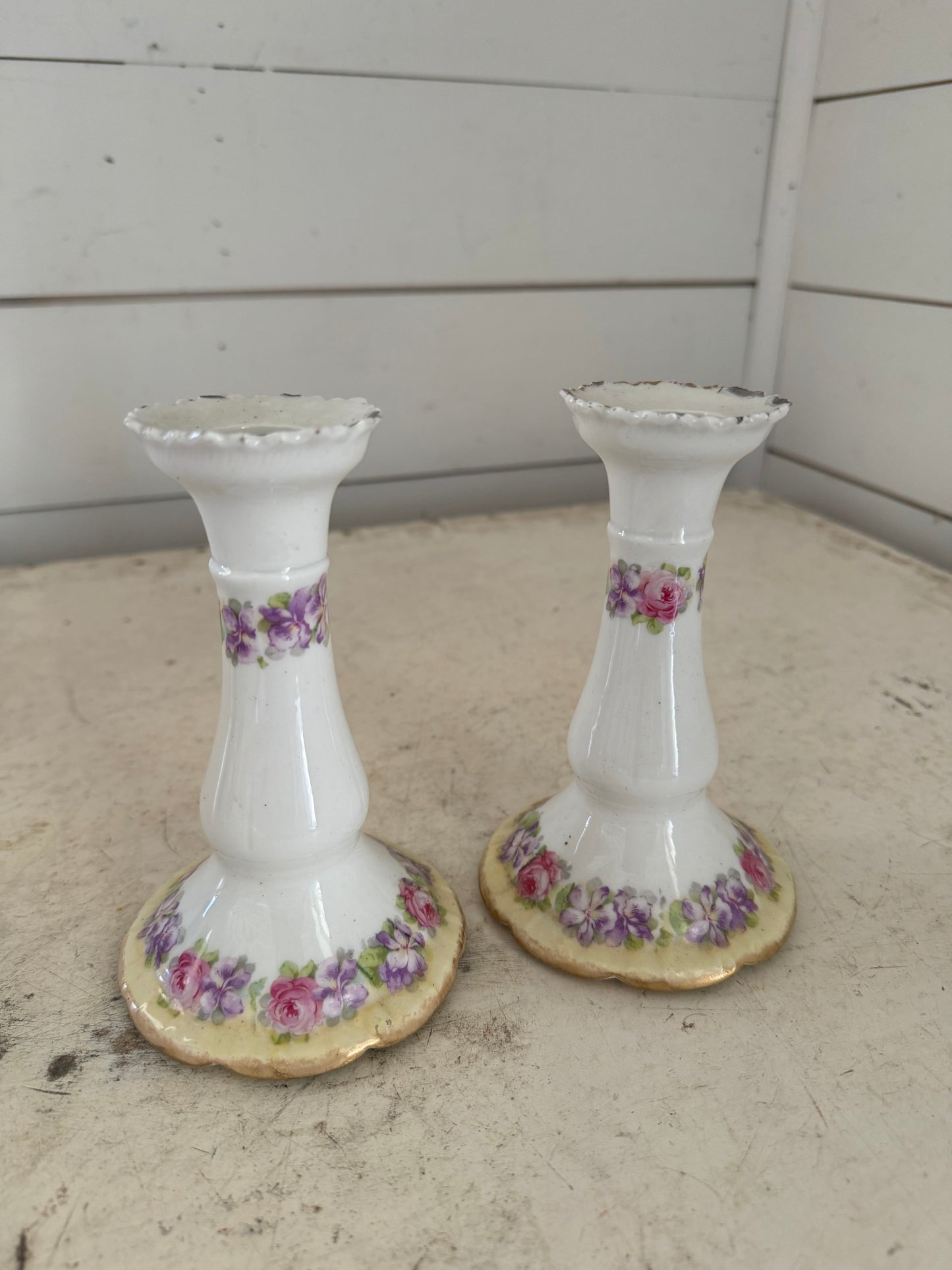 Pair of French Limoges Candlesticks as is has small chips as shown