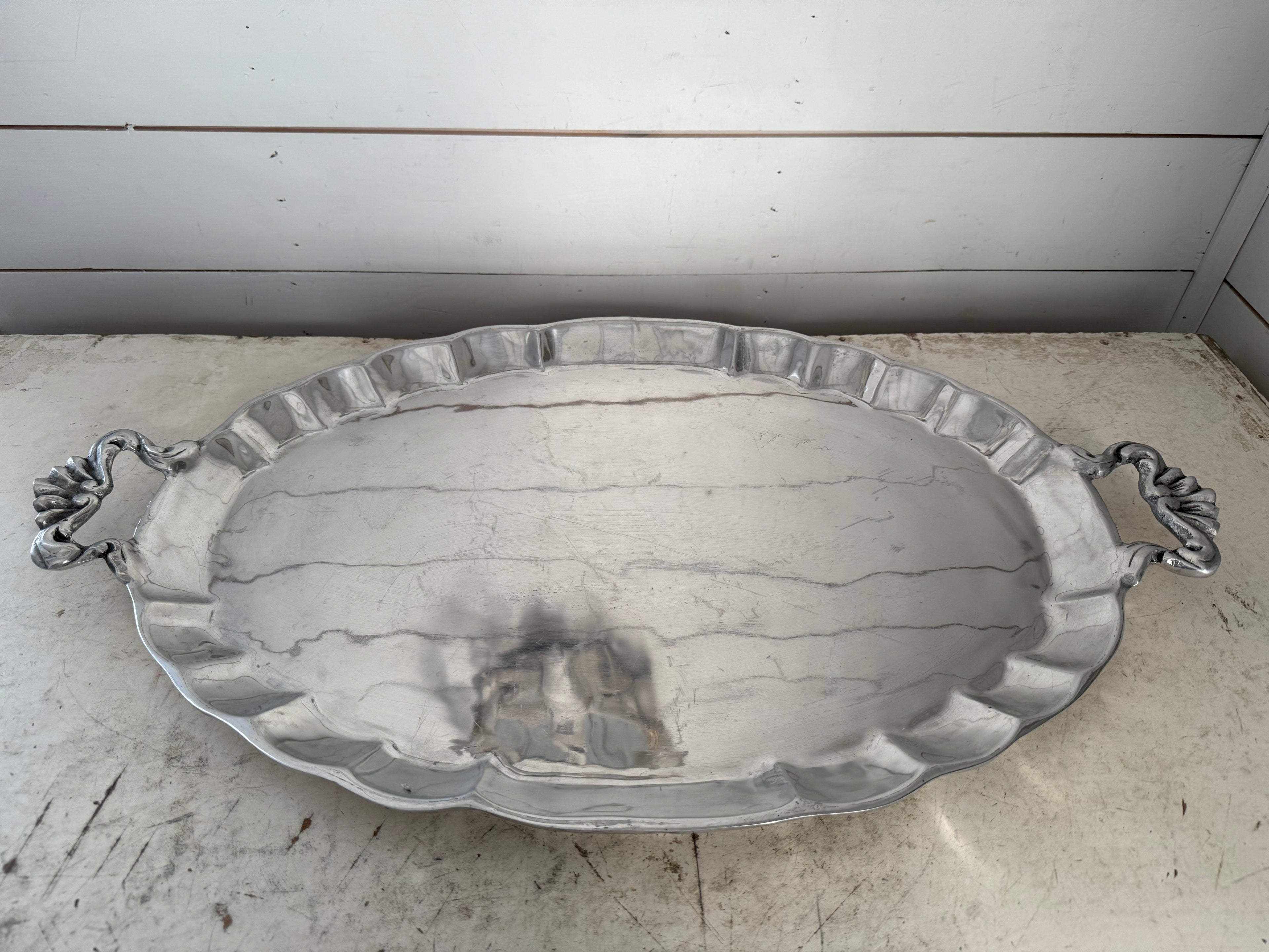 Oversized Victorian Style Polished Aluminum Tray