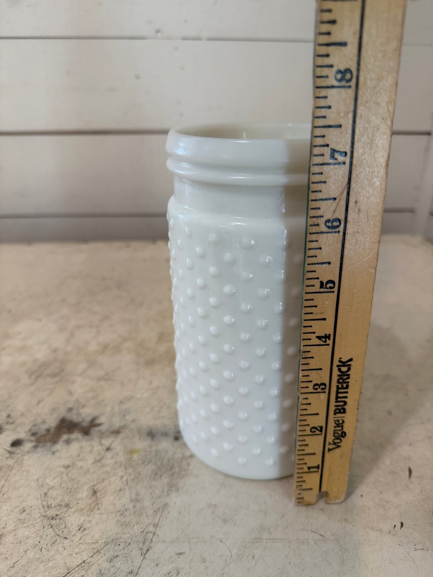 Hobnail milk, glass vase