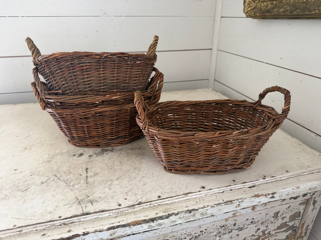 Willow basket with handles stackable sold individually