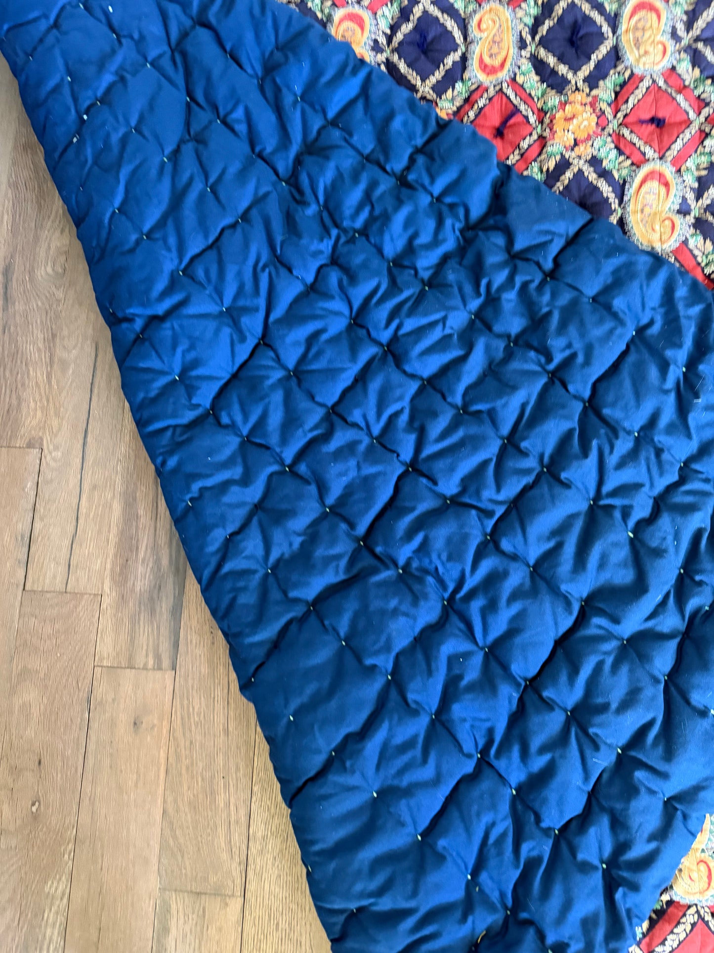Homemade Queen Navy Tie Quilt as is
