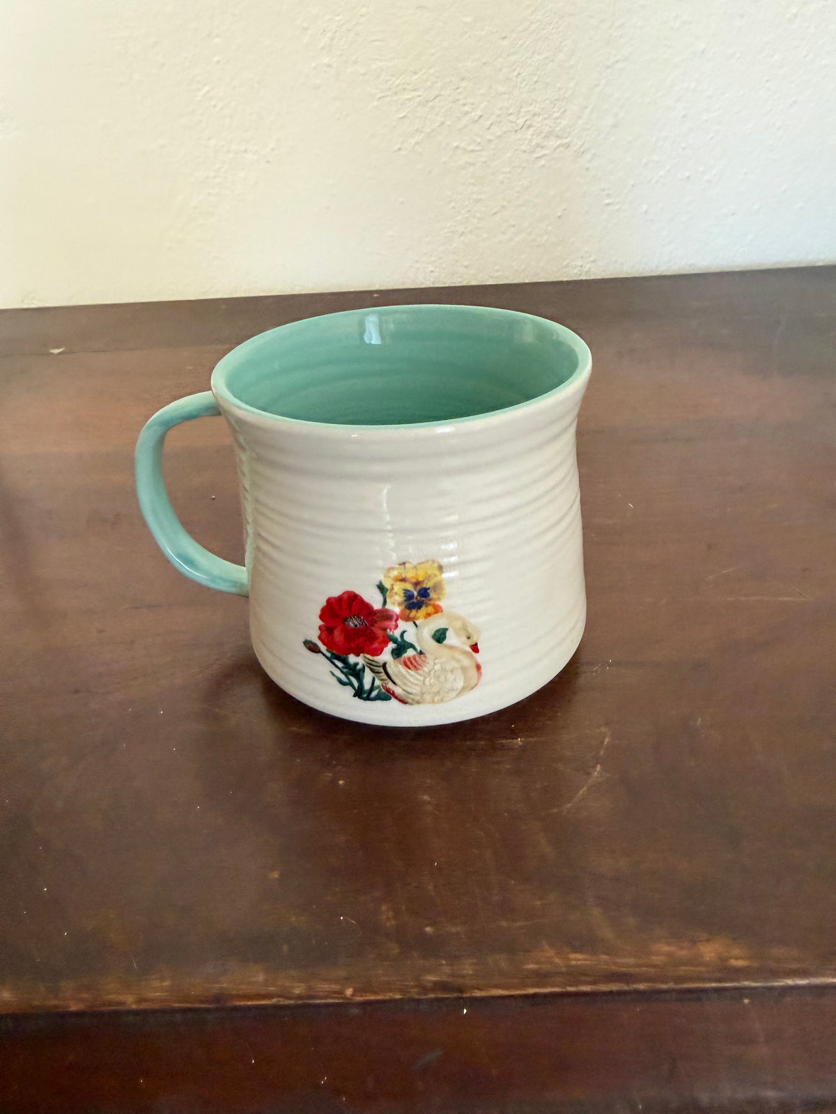 Nathalie Lété Anthropologie Painted Monogram Mug Letter “B” Flowers Animals Swan
