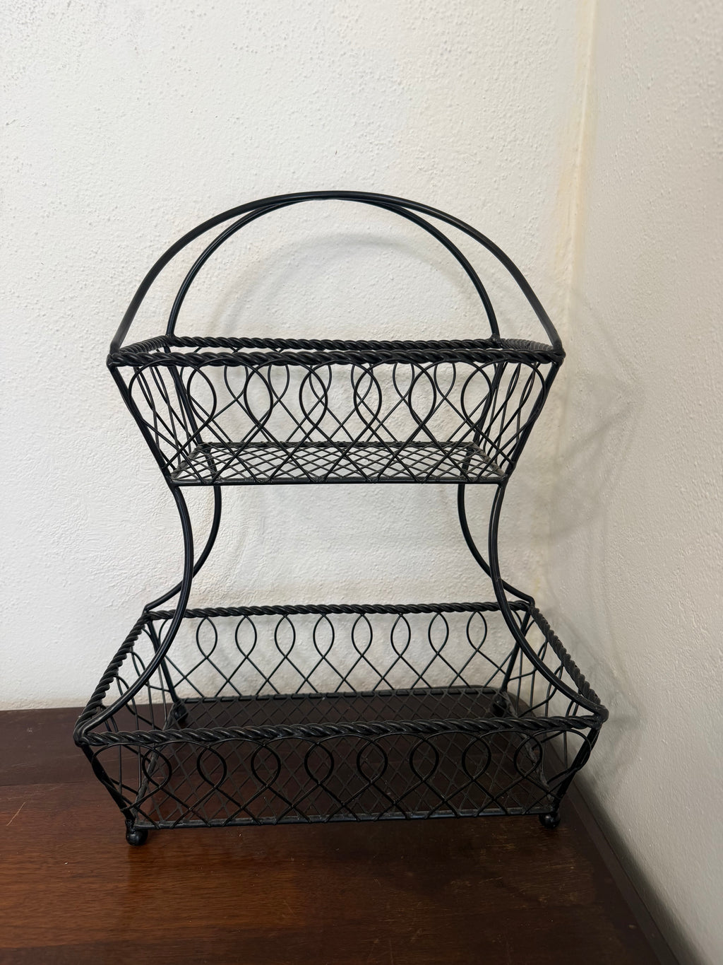Metal Loop and Lattice Two Tiered Tray