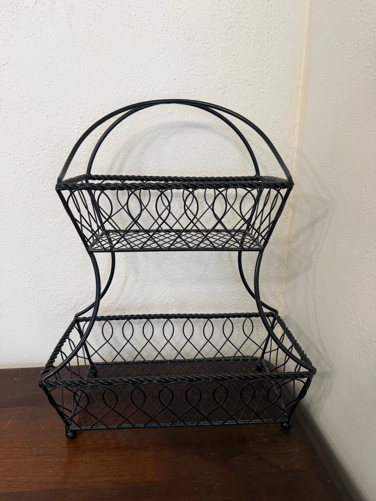 Metal Loop and Lattice Two Tiered Tray