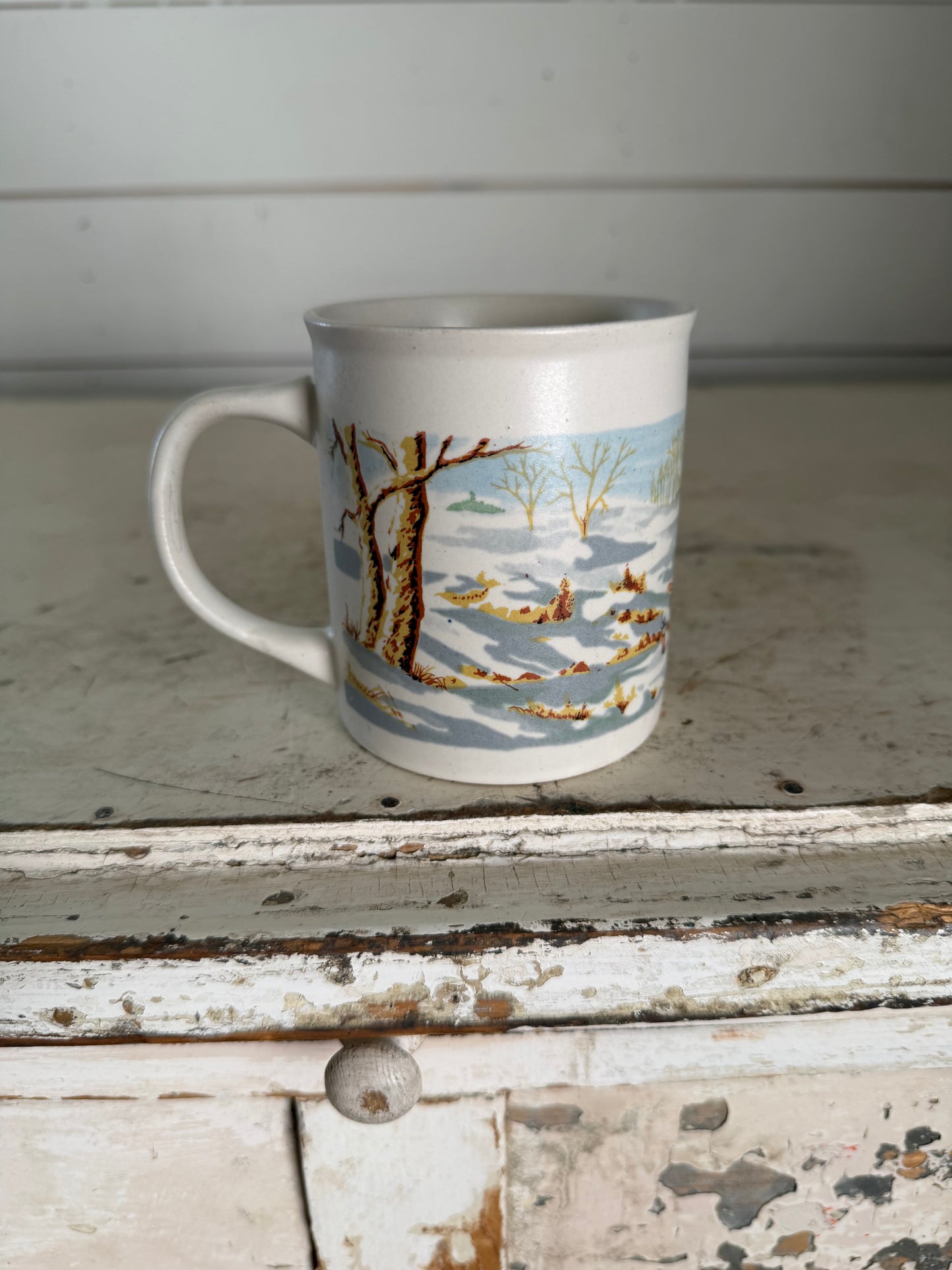 Vintage Sunnycraft stoneware Hand Painted Barn Scene