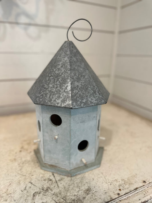Metal & Blue Decorative Bird House