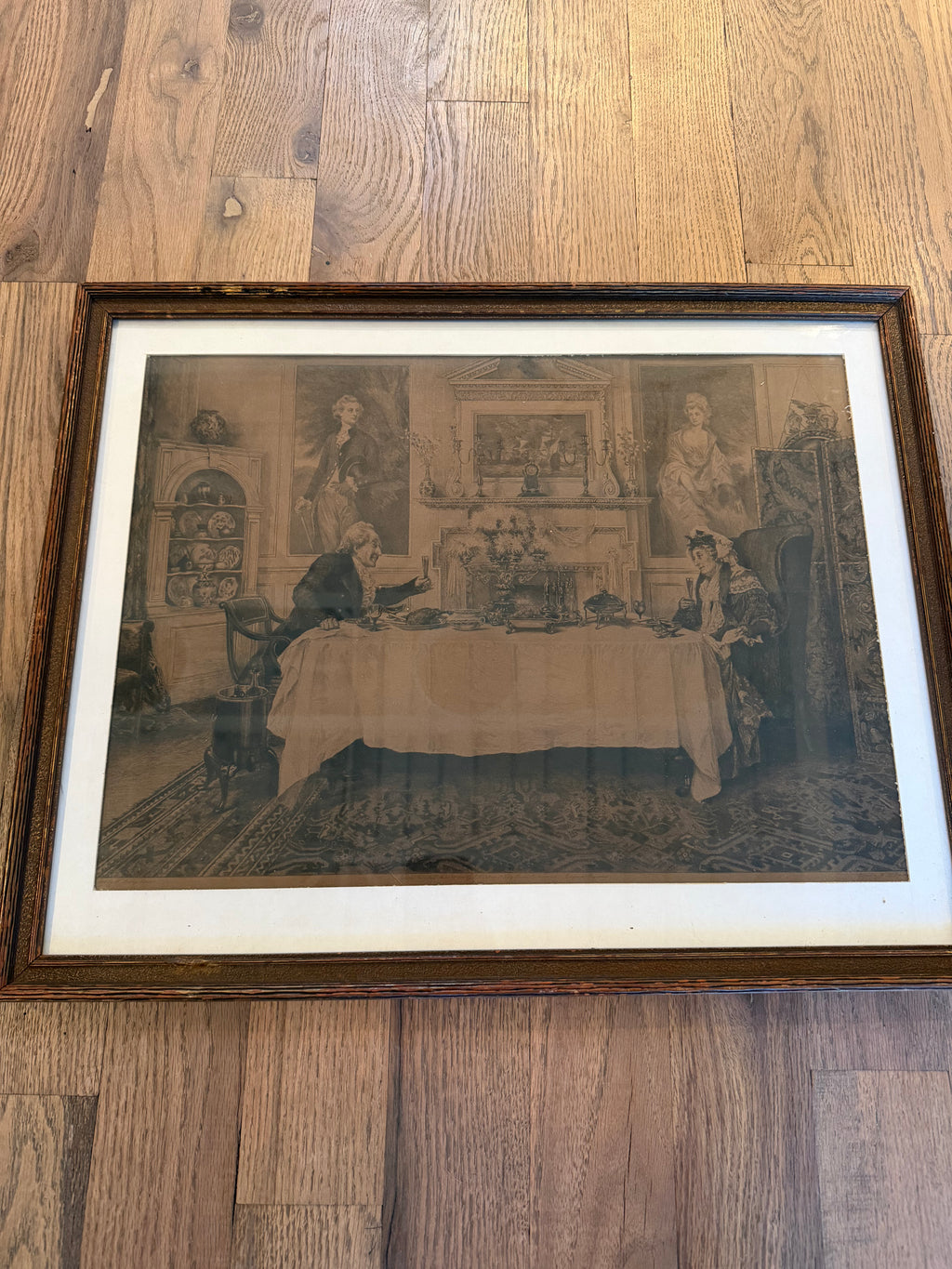 Antique Framed “Darby And Joan” Hand Colored Etching