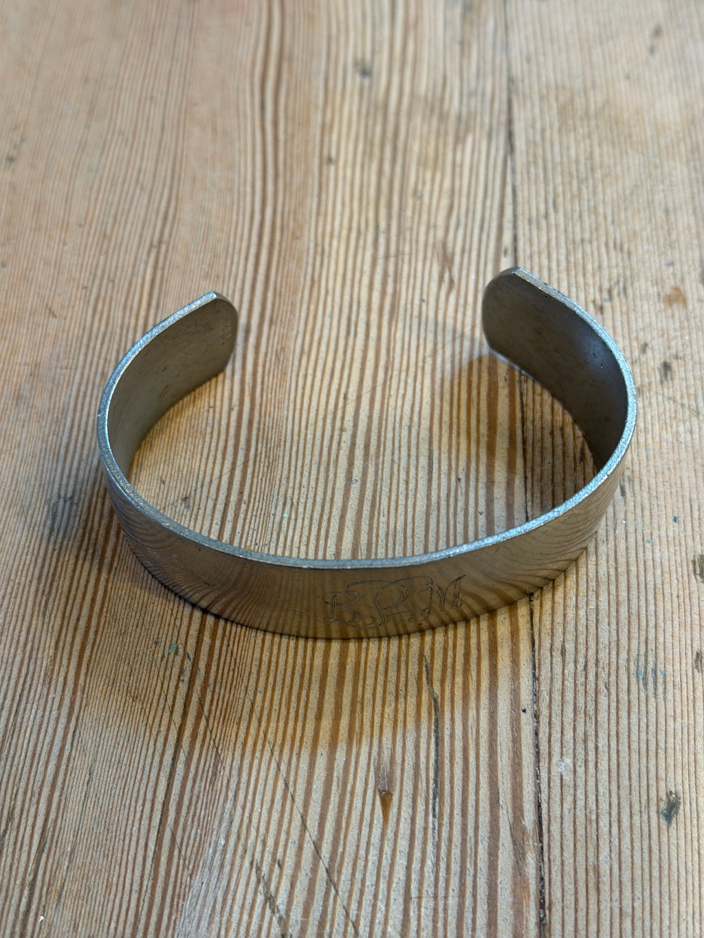 Polished Pewter Wide Cuff Bracelet with LPM monogram