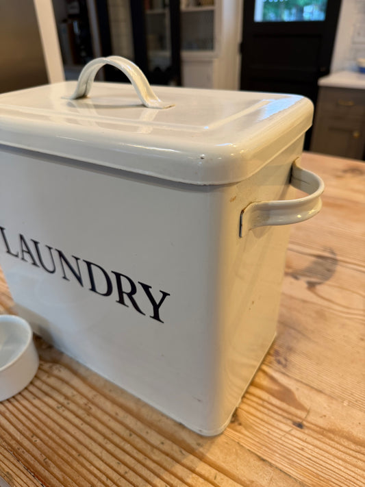 Enamel laundry, canister with lid and cup
