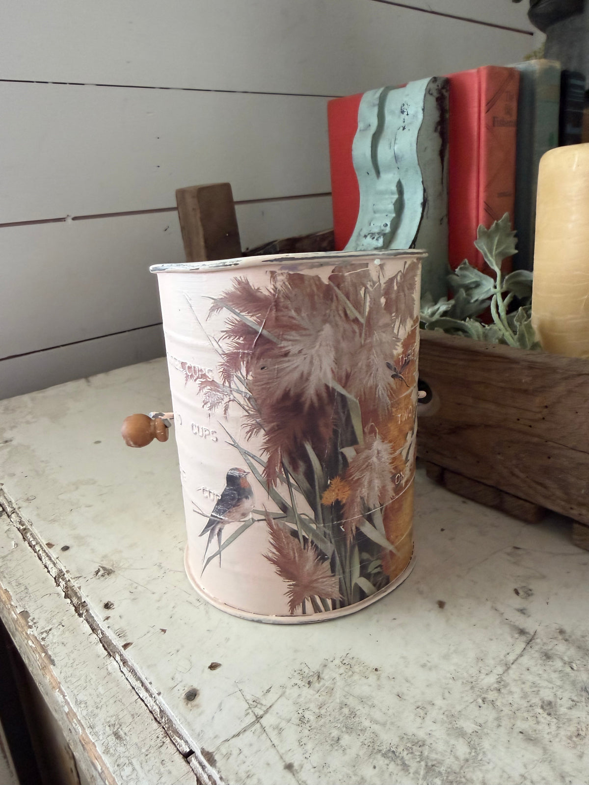 Hand Crank Metal Sifter - hand painted