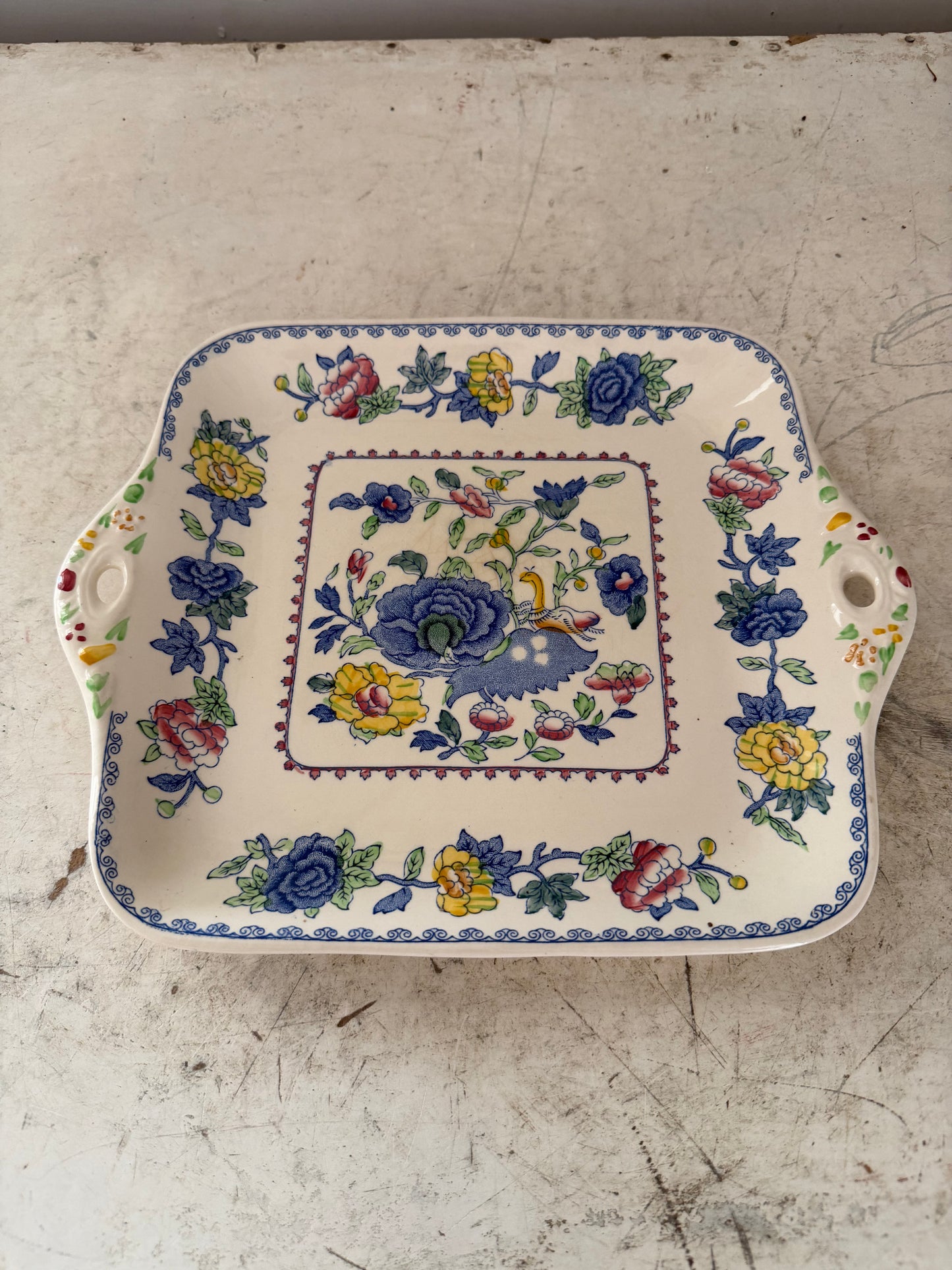 Vintage Masons Plantation Colonial Regency Ironstone Handled Cake Sandwich Plate