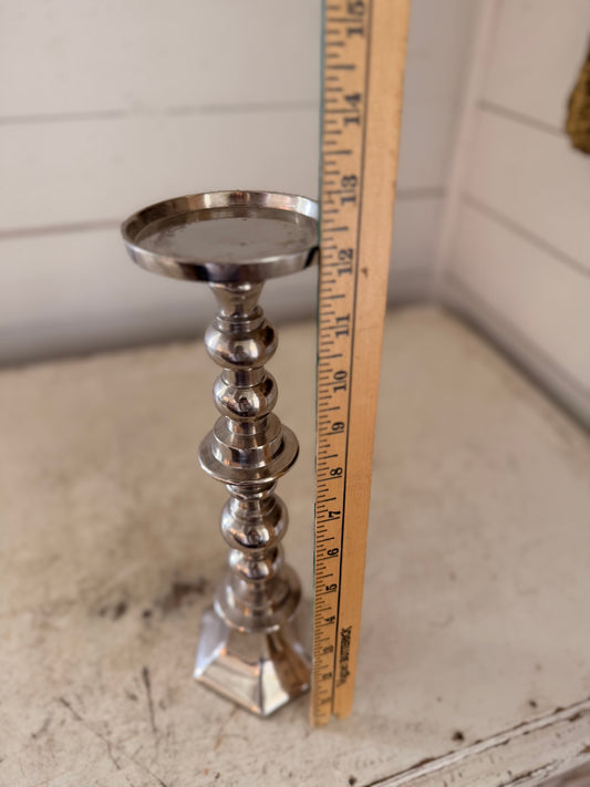 Silver Tone Metal double stack Candlestick