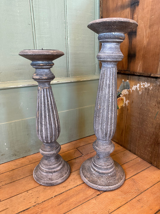 Fluted Set of Handpainted Candlesticks