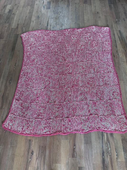 Pink and white Square knit Afghan