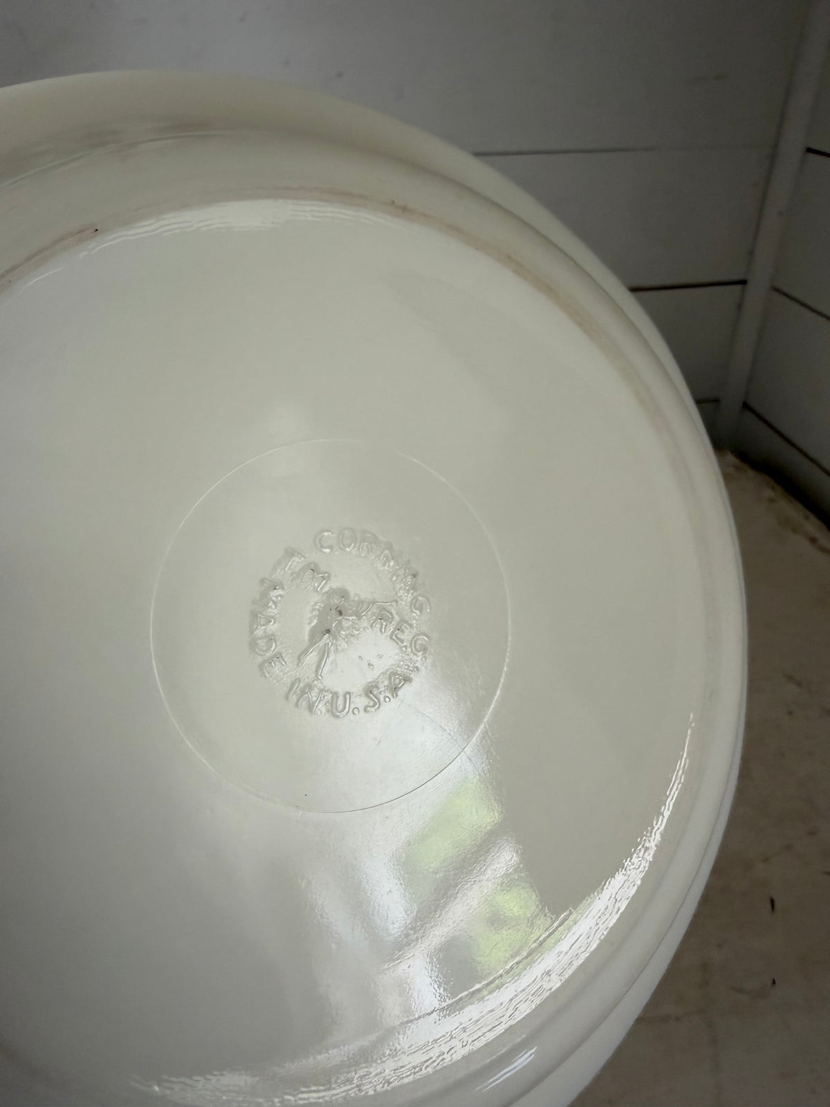 Special Vintage Corning 9 1/2" White Milk Glass Military Serving Bowl