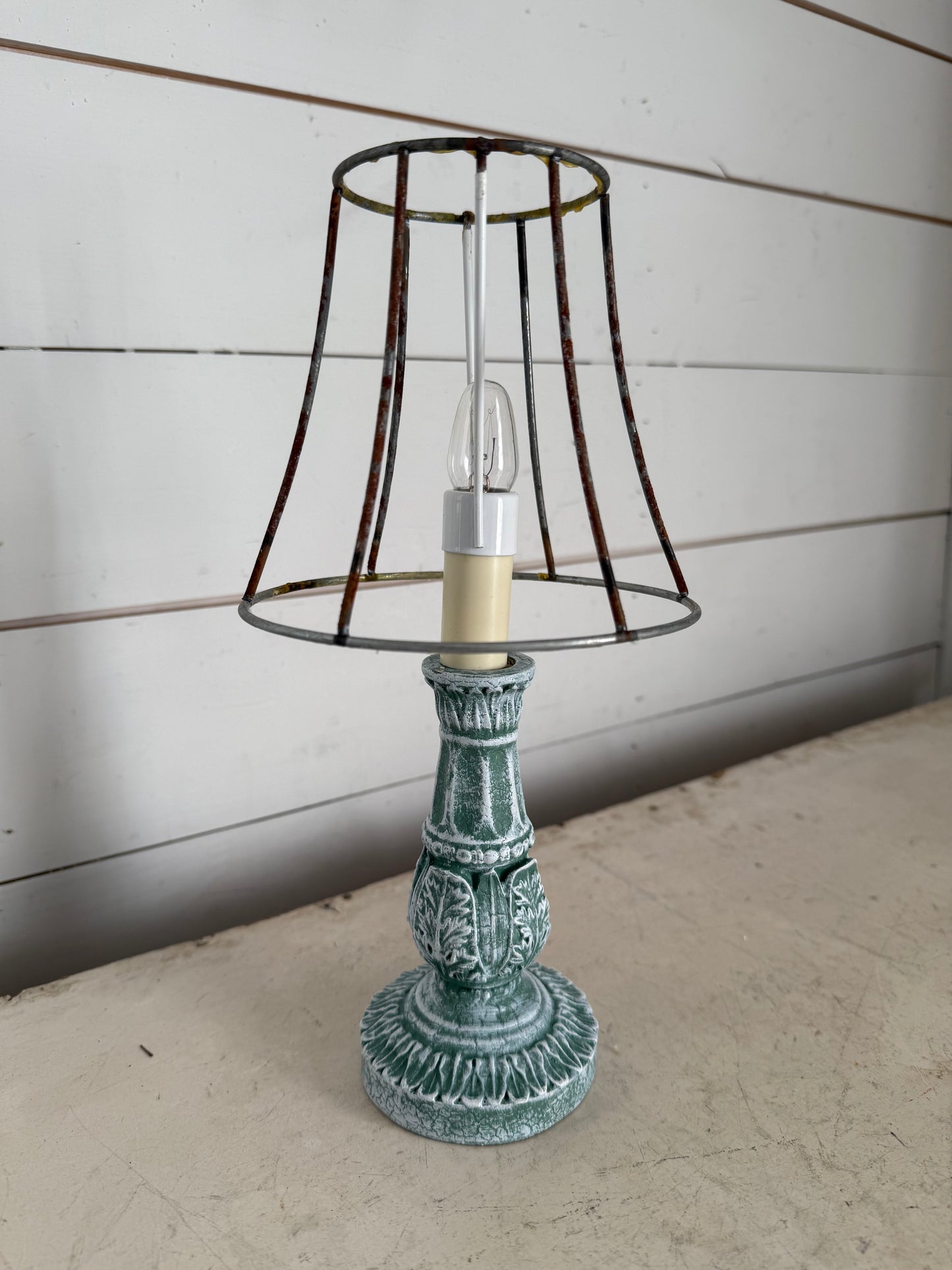 Small Candlestick Lamp with Skeleton Shade