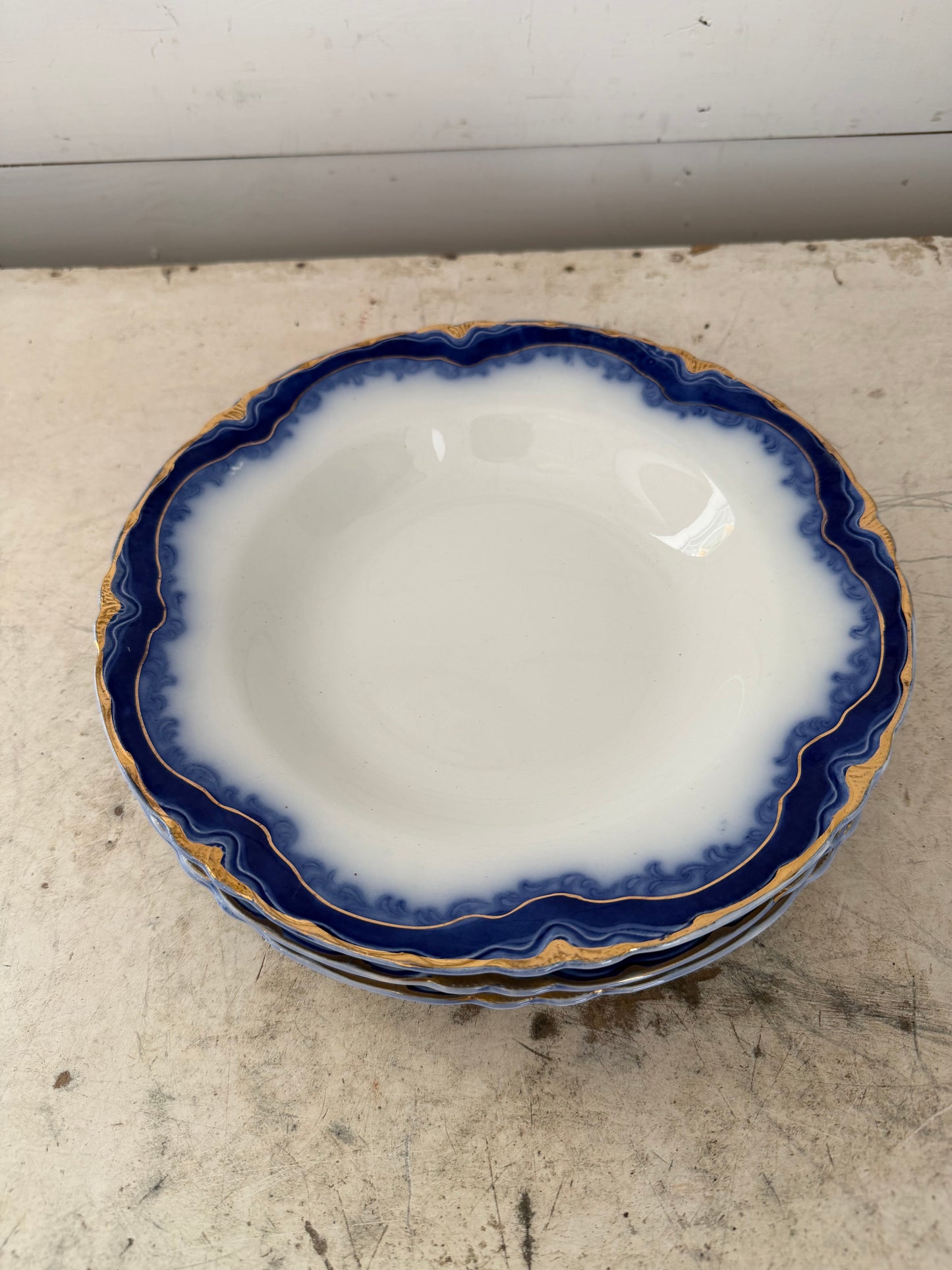 Antique J & G Meakin China Flow Blue Dinner Plate & Bowl sold individually