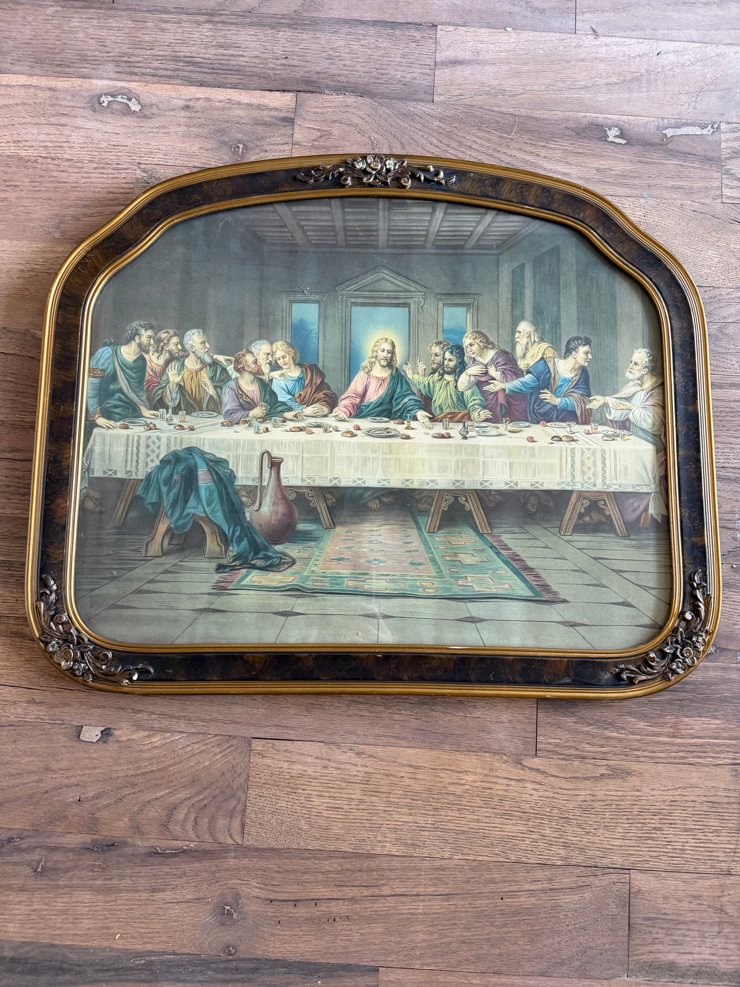 Vintage Brunozetti The Last Supper Christian Print Ornate Gesso Floral Fram