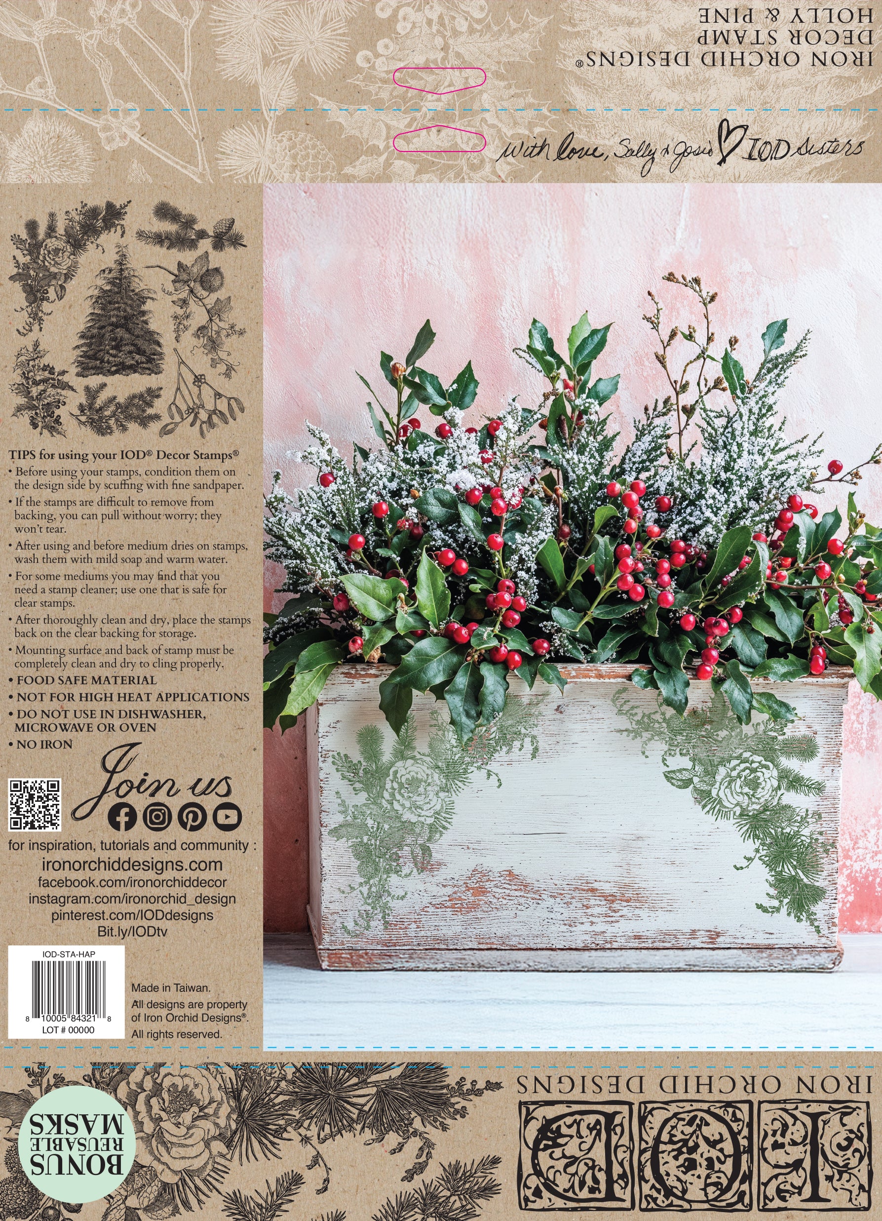 Holly & Pine | Stamp | IOD Iron Orchid Designs