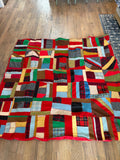 Vintage Hand Sewn Crazy Patchwork With Silken Red Backer as is some imperfections as shown