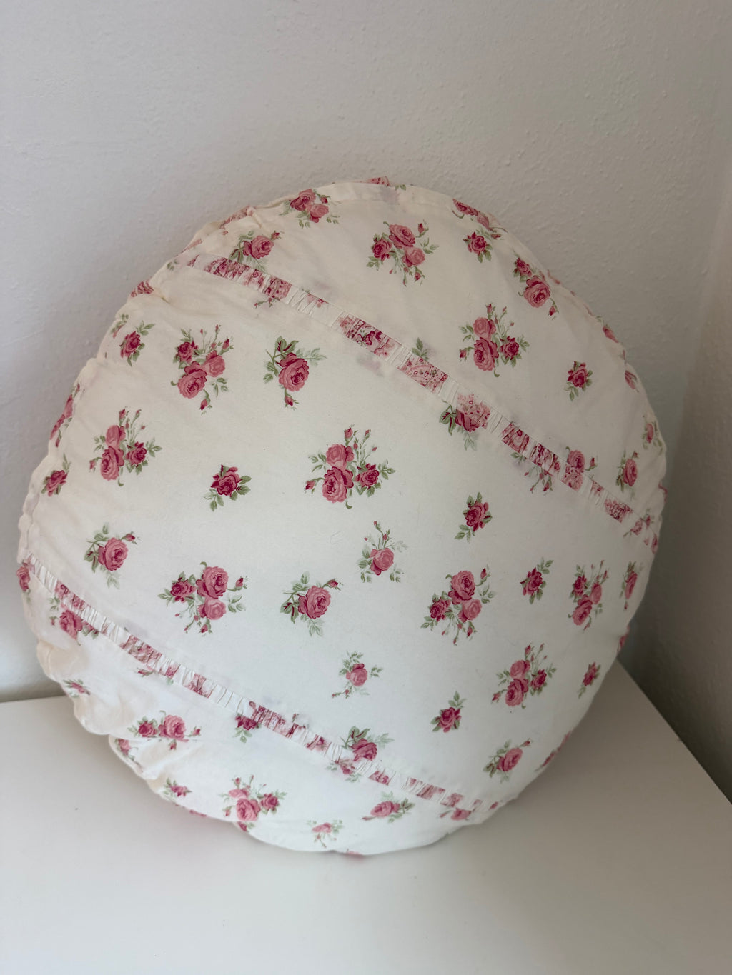 Vintage Rachel Ashwell SIMPLY SHABBY ChIc Floral Rose Paisley Round Toss Pillow 20” as is. Has been repaired no buttons