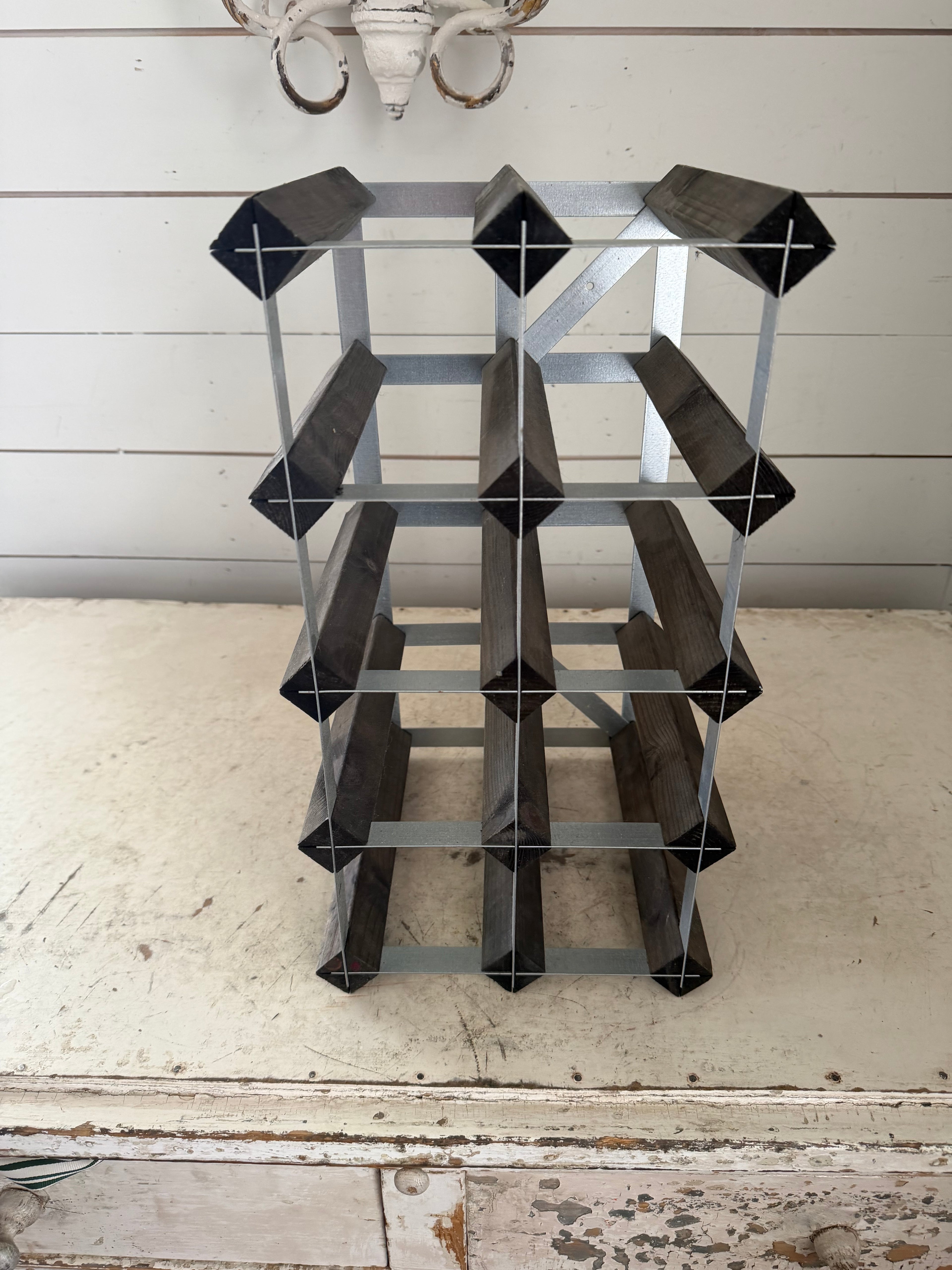 Vintage wood and metal wine rack