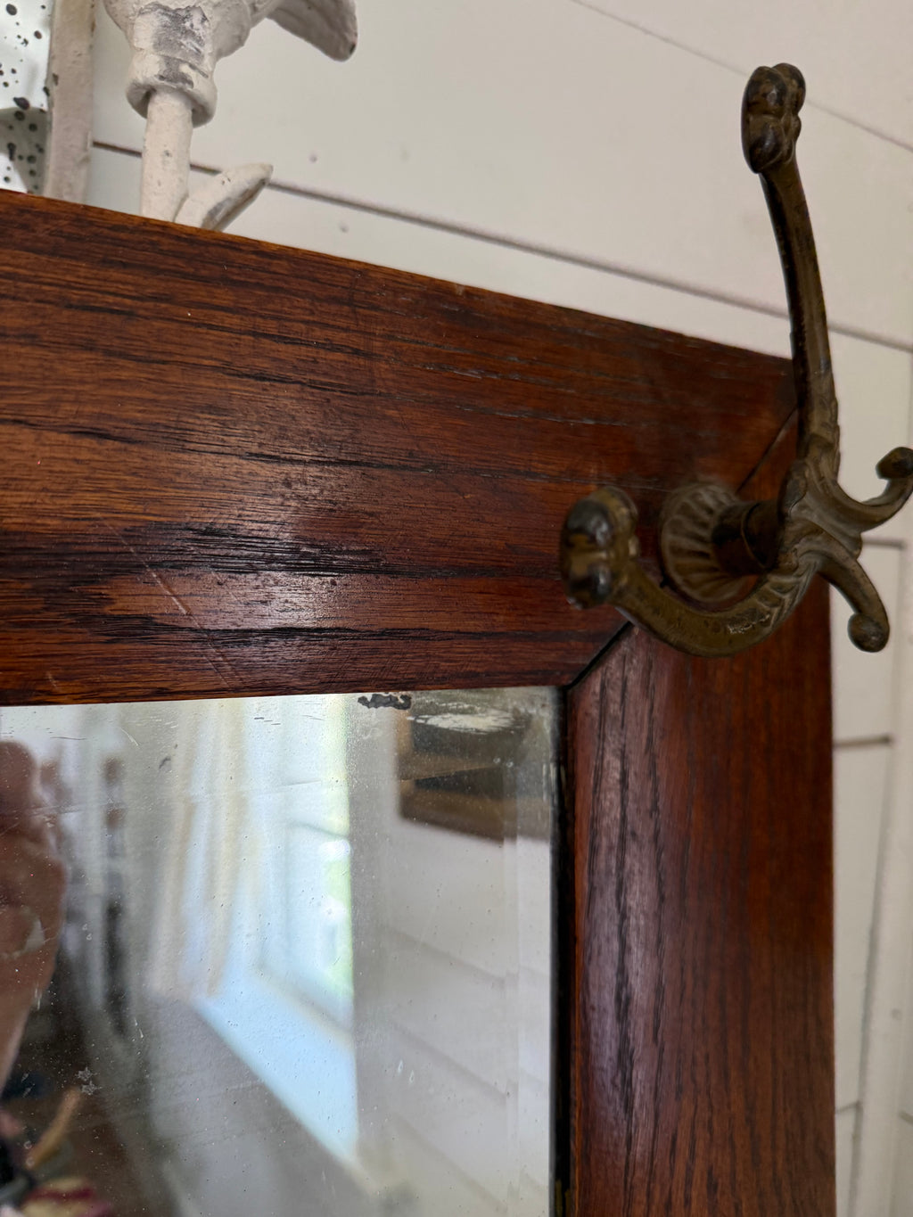 Heavy Wooden Victorian Antique Mission Diamond FRAME WALL GLASS MIRROR HOOK Wood