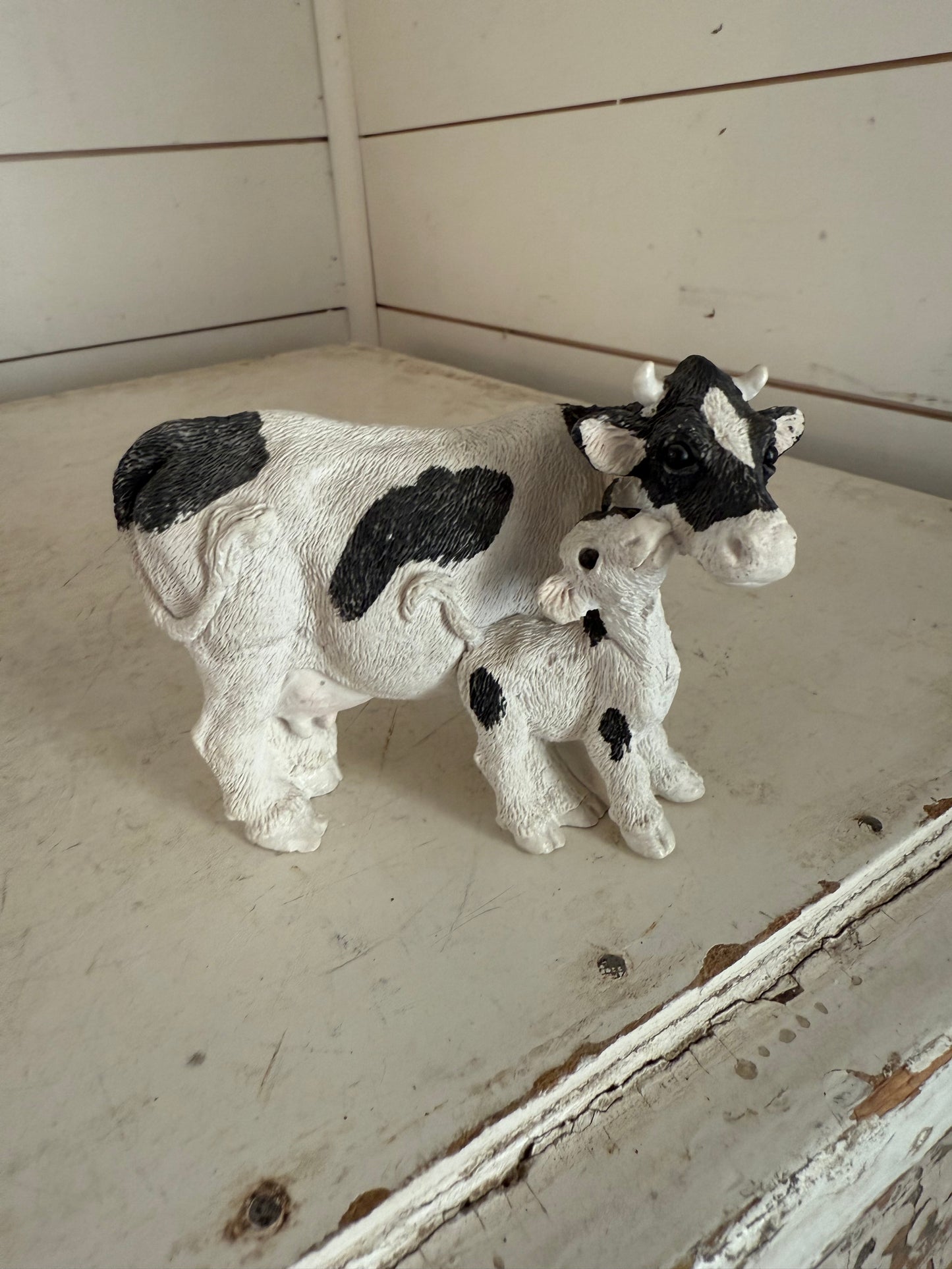 Vintage Stone Critters Holstein COW and CALF SC-337 Black & White Cow Figure