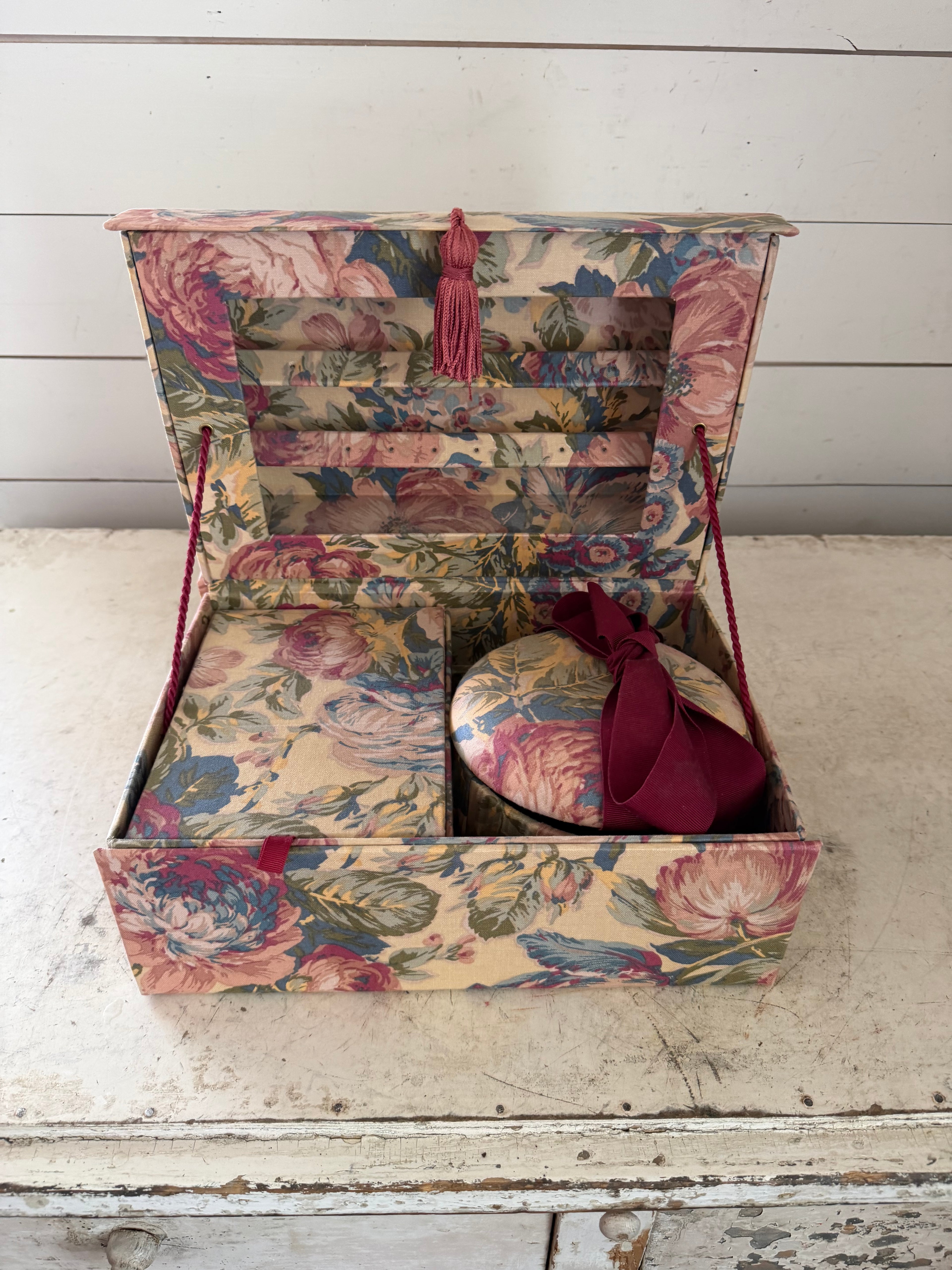 Vintage Chintz Fabric Jewelry Box With insert Boxes
