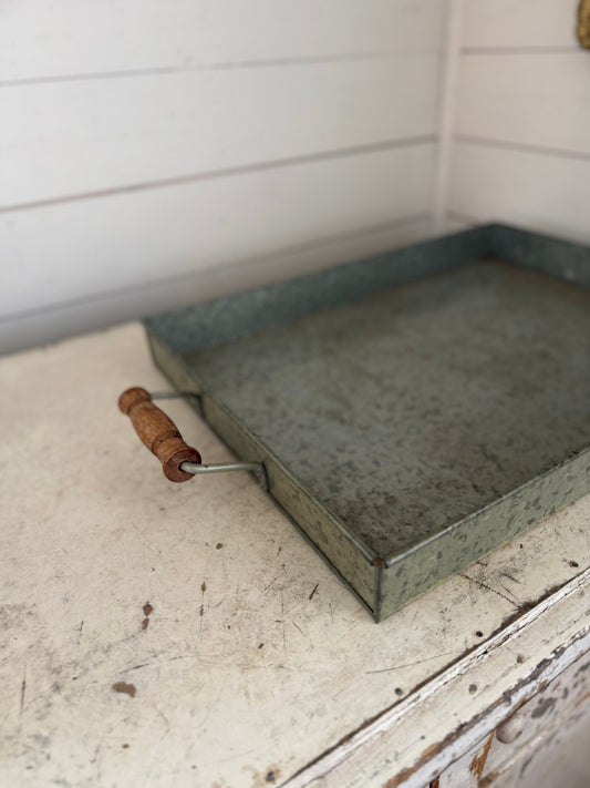 Oversized Rectangle Galvanized Tray With Turned Wood Handles WILL GET MAKEOVER