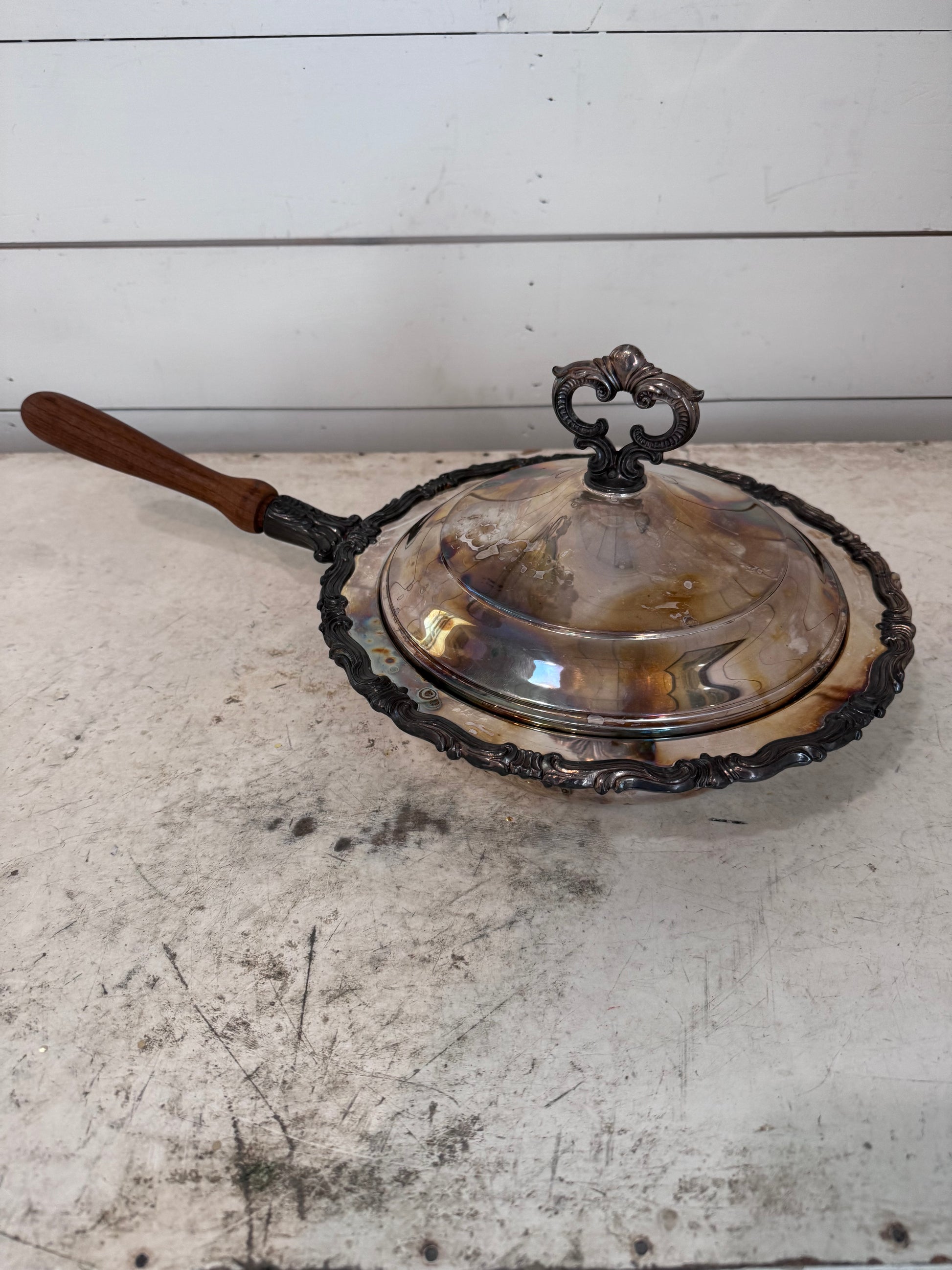 Silver Plate Warmer with lid and wood Handle FB Rogers Co – Jami