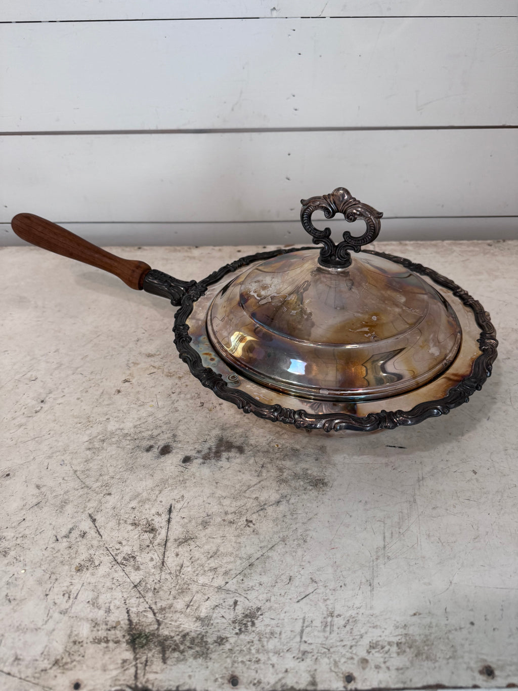 Silver Plate Warmer with lid and wood Handle FB Rogers Co