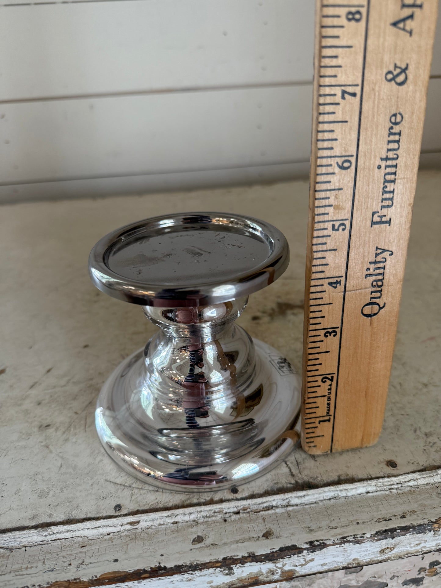 IKEA SHIMMER Short 4" Mirror Silver Glass Candle Holder Stick