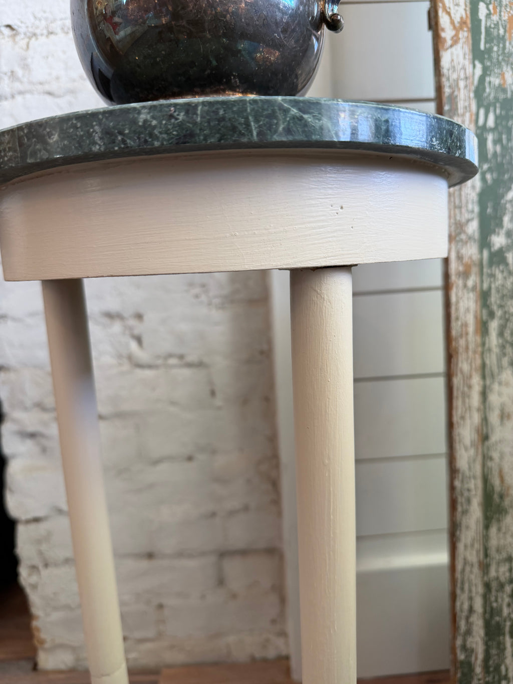 Hand Painted with marble top plant stand 24” tall will come disassembled lightly distressed
