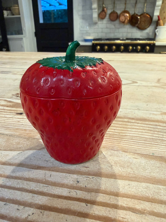 Hazel Atlas Strawberry Jam Jelly Jar w/Lid Vintage 1950s Red Unmarked Tableware