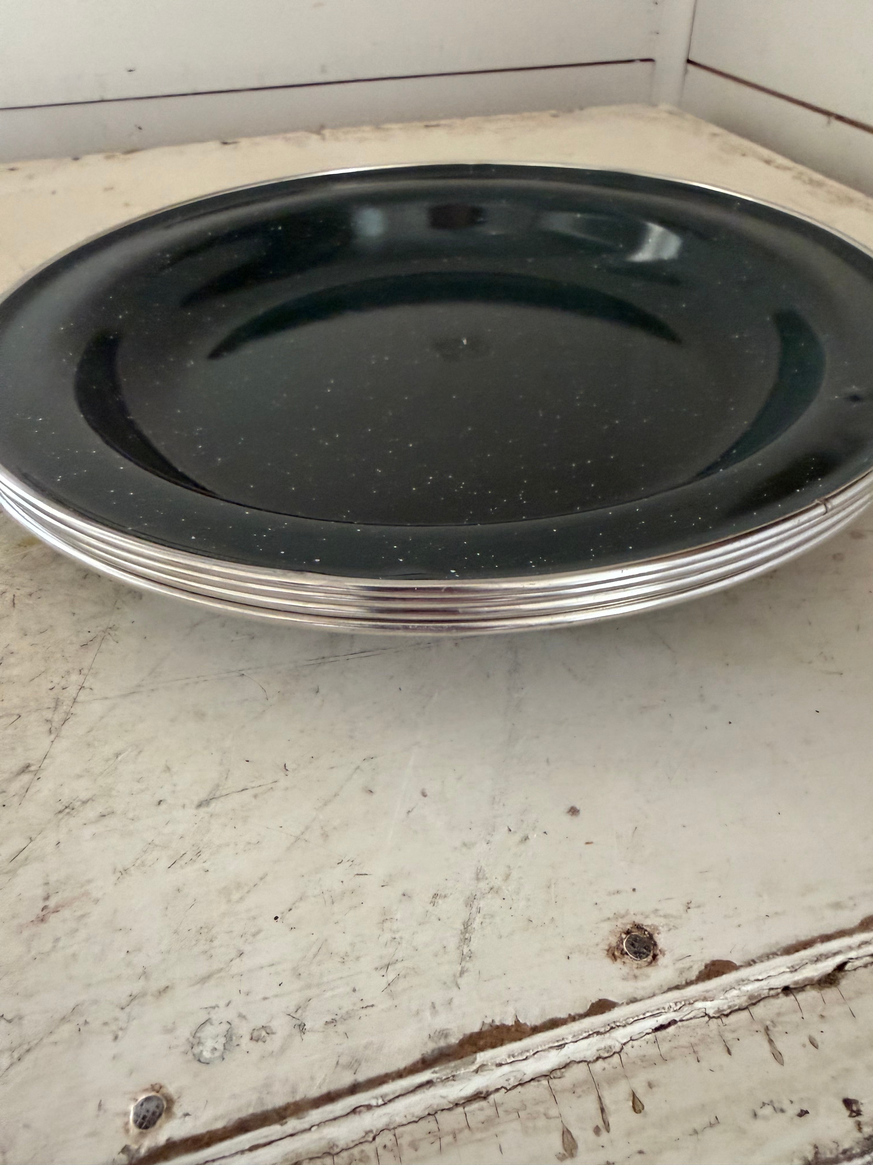 Green speckled enamel, dished out plate sold individually