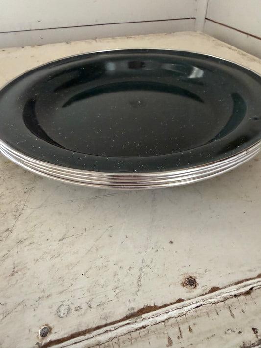 Green speckled enamel, dished out plate sold individually