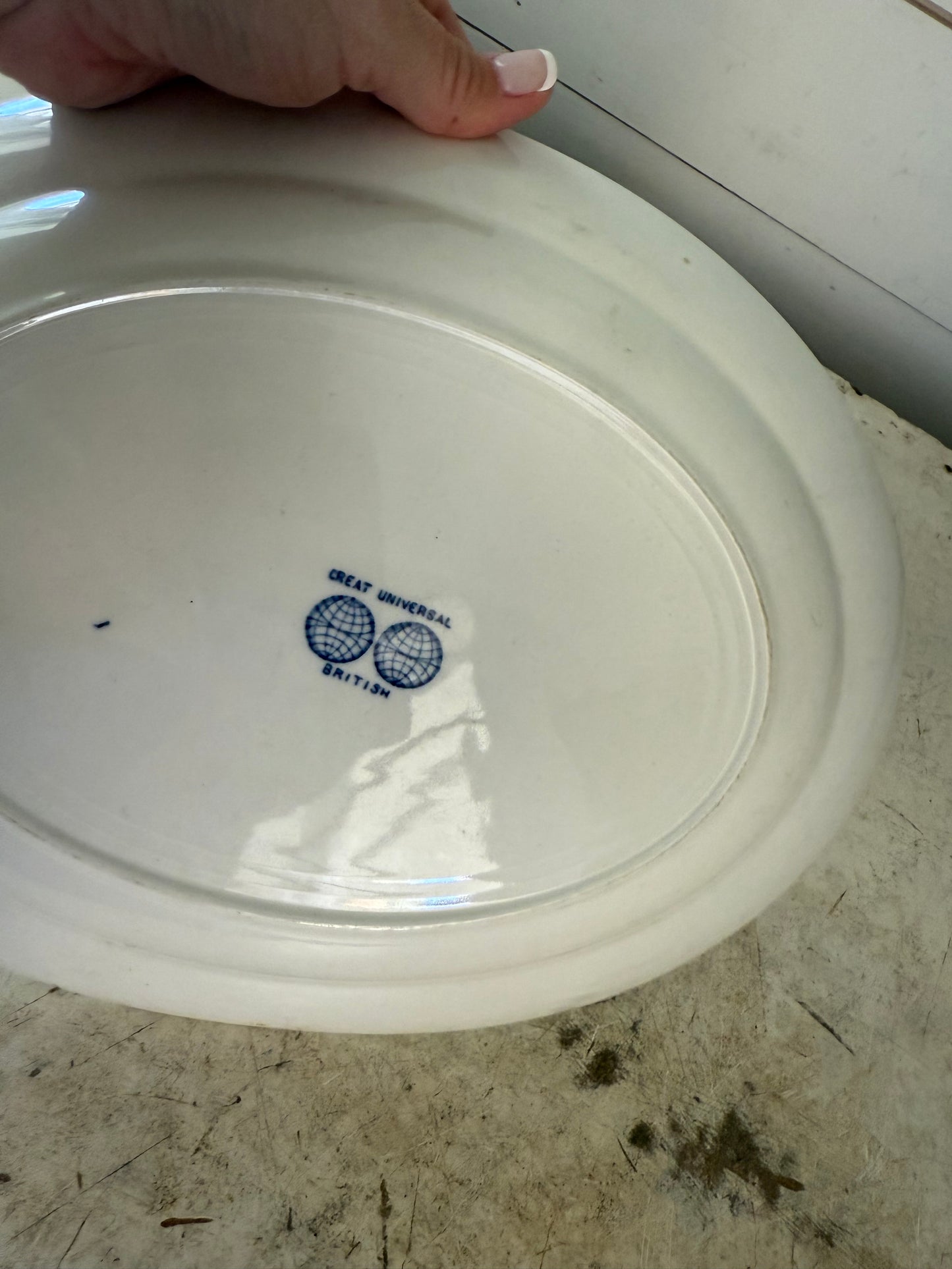 Vintage Universal Serving Plate Platter Blue White 12 x 10 in
