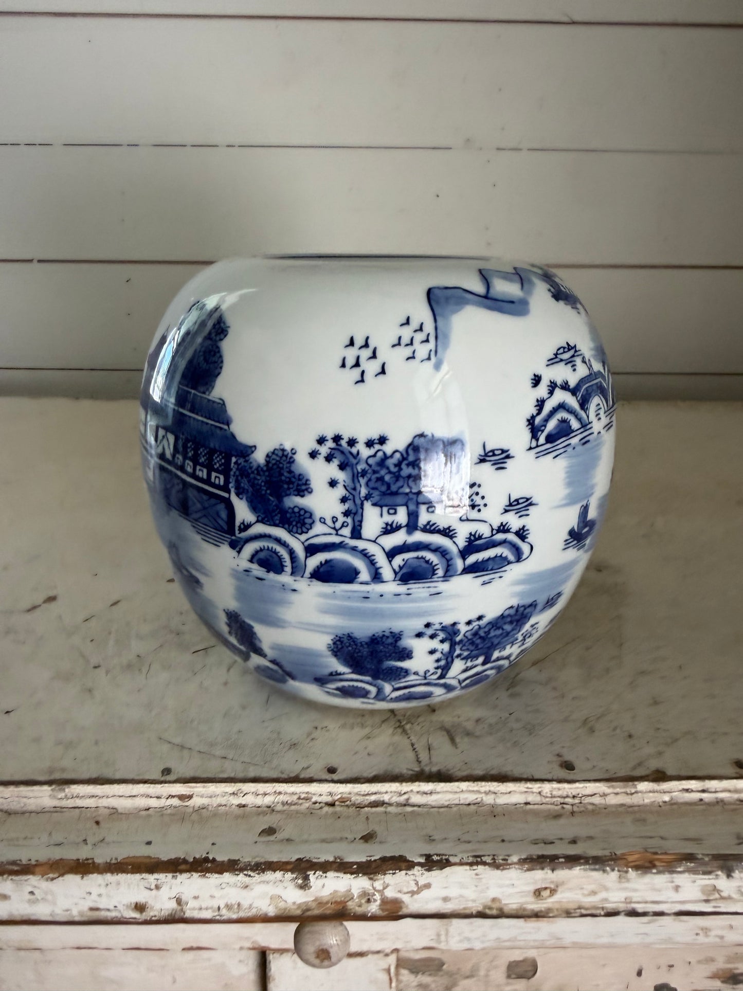 Blue and white asian vase