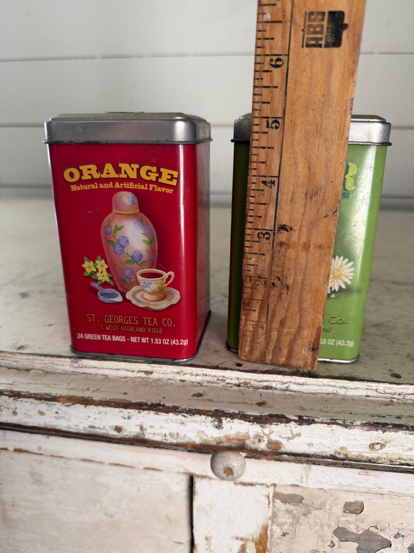Orange and Pear tea tins set of 2