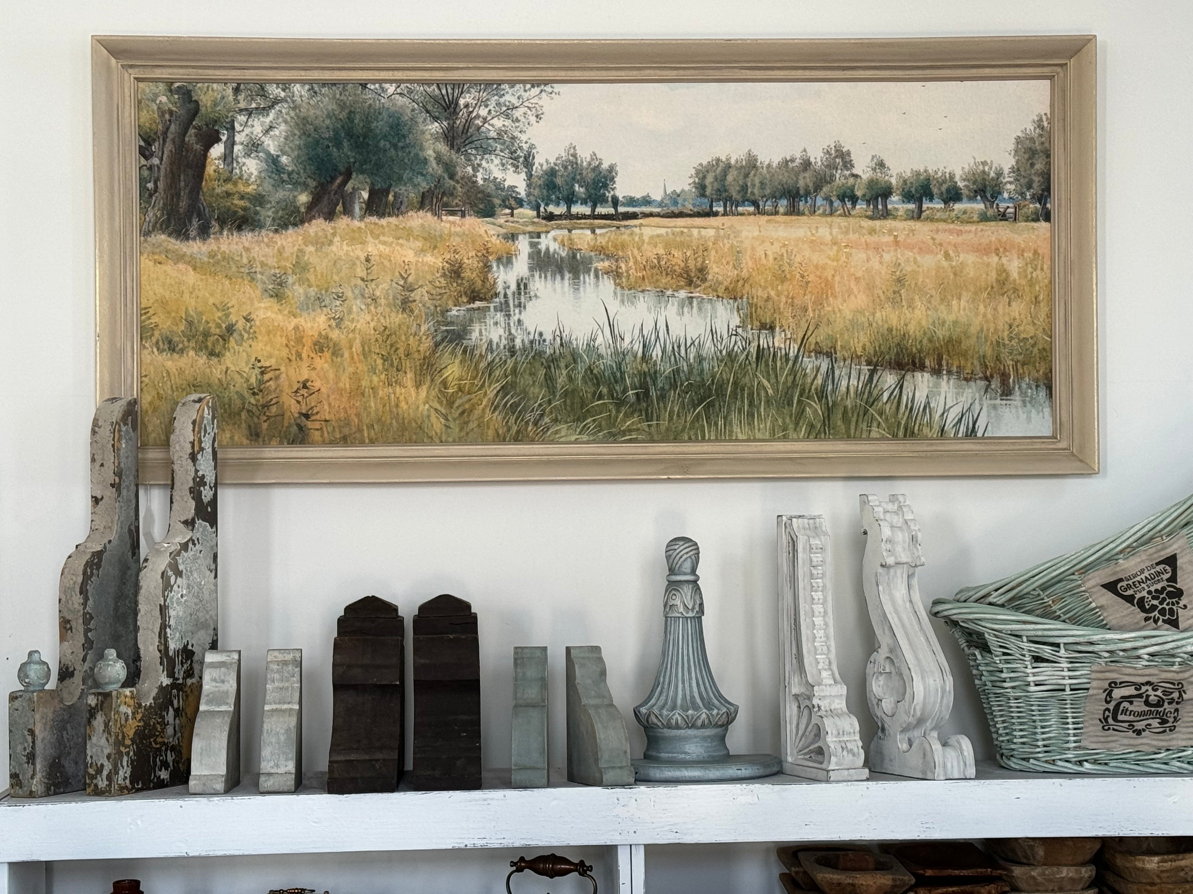 Oversized landscape framed print with hand painted frame